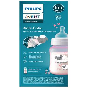 Tetero Avent Anti-Colico Rosa 1m+X 9oz