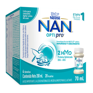 Formula Infantil Nan Optipro 2hmo Et.1+6m X 4 Botellas X 70ml