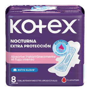 Toallas Higiénicas Kotex Nocturna Extra-Protección X 8Und
