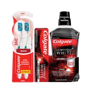 Combo Colgate Luminous White Carbón Activado + Cepillo 360