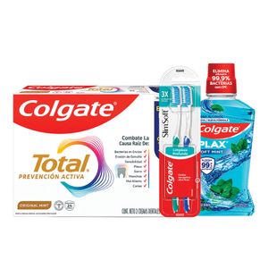 Combo Colgate Total Original Mint x3 + Slim Soft + Plax 500ml
