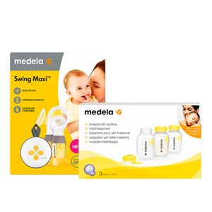 Combo Extractor de Leche Eléctrico Medela Doble Swing Maxi + Botellas Recolectoras Medela 150 ml