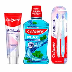Combo Colgate Sensitive Pro Alivio + Cepillo Sensitive Ultra Suave + Plax Soft Mint 500Ml