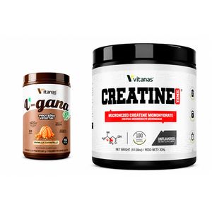 Combo Proteína Vegetal Vitanas V-Gana Pro Caramelo + Creatine Vitanas Time Micronized X 300G