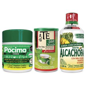 Combo Pocimax Detoxicante Verde + Té Verde Esbelteres con Fibra + Freshly Alcachofa Piña